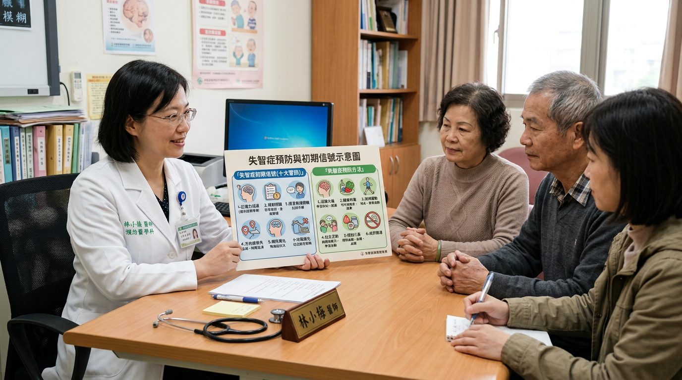 醫師解說失智症預防與初期信號示意圖