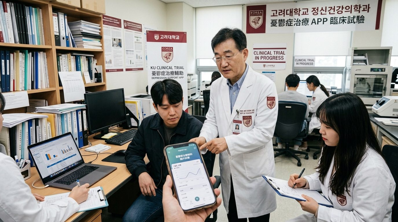 韓國進行憂鬱症治療的APP輔助臨床試驗，由高麗大學教授主導