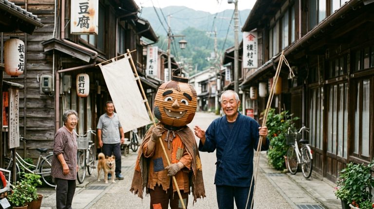 日本地方吉祥物與自嘲標語示意圖，城鎮靠幽默翻轉觀光