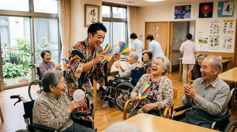 日本落語家在養老院帶長照活動，長輩邊玩邊笑