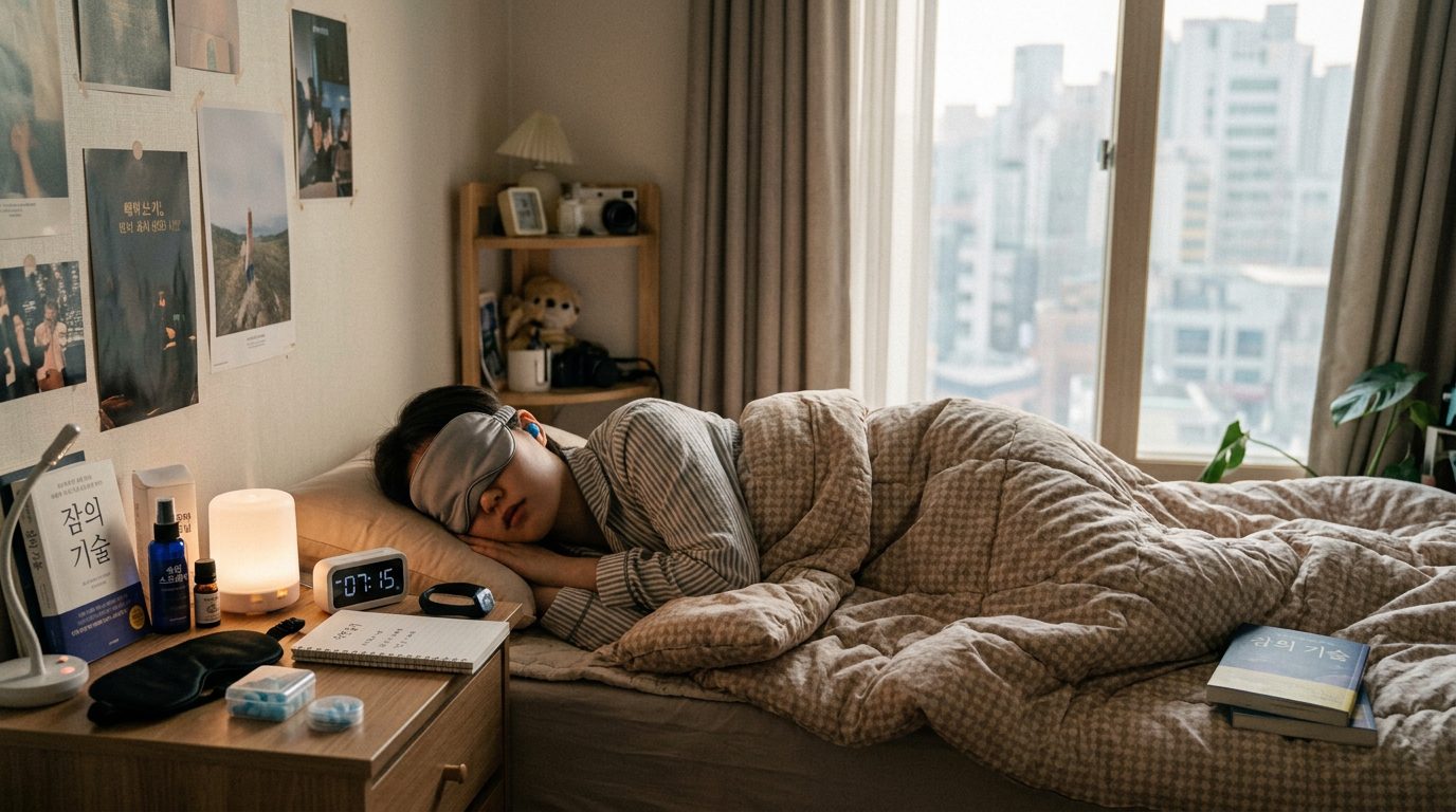 韓國年輕人追求睡眠最大化，床頭擺著眼罩、耳塞與助眠小物