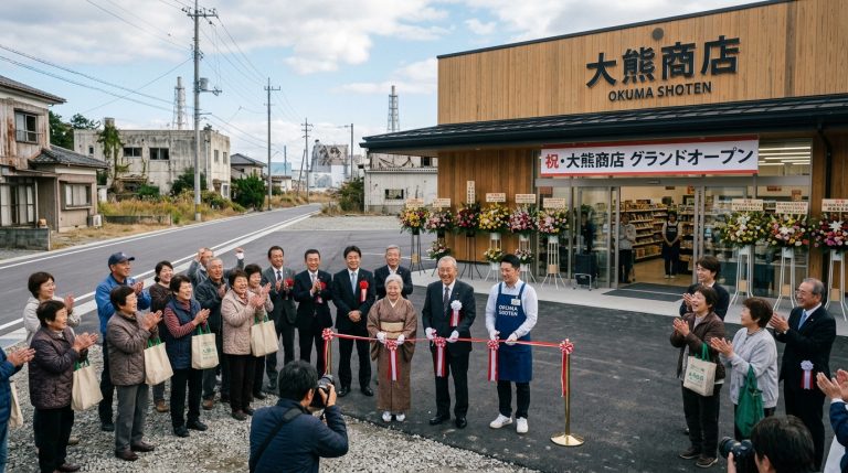 福島核災後全町疏散的大熊町，災後第一家新超市開幕。
